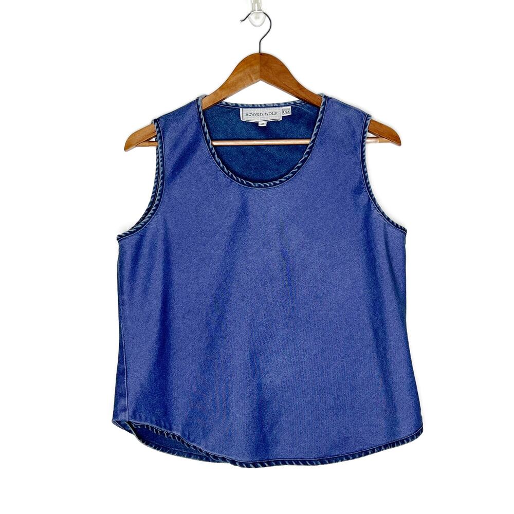 Vintage 90s Howard Wolf Sleeveless Chamabray Denim Tank Top Medium - Picture 2 of 10